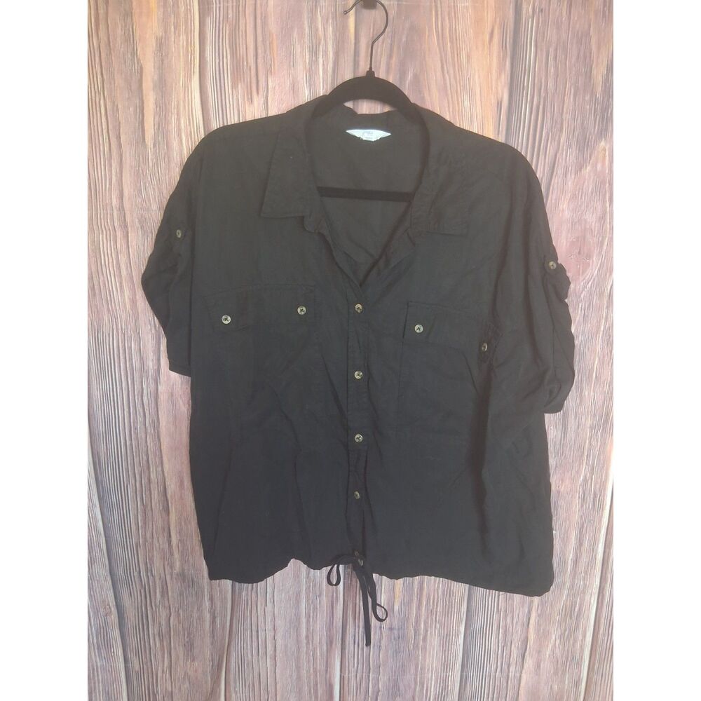 Time and tru short sleeve black button down utility blouse size 3xl